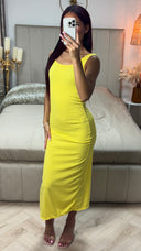 Strap Ribbed Dress Split Sleeve