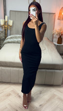 Strap Ribbed Dress Split Sleeve
