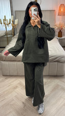 Suèdelook Two-Piece Set met Wide Leg Broek