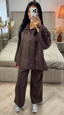 Suèdelook Two-Piece Set met Wide Leg Broek