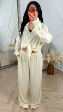 Super Oversized Crinkle Tweedelige Set met Wide Leg Broek 1281