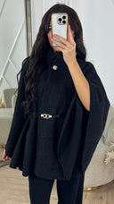 Teddy Tie Belt Oversized Poncho Golden Button