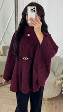 Teddy Tie Belt Oversized Poncho Golden Button