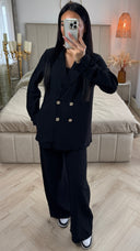 Textured Double-Breasted Set met Wide-Leg Broek