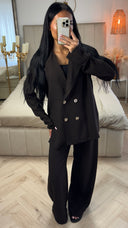 Textured Double-Breasted Set met Wide-Leg Broek