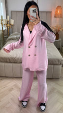 Textured Double-Breasted Set met Wide-Leg Broek