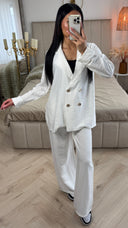 Textured Double-Breasted Set met Wide-Leg Broek