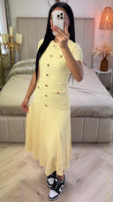 Textured Long Skirt Dress Golden Buttons