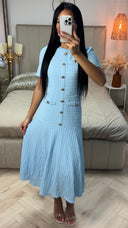 Textured Long Skirt Dress Golden Buttons