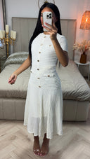 Textured Long Skirt Dress Golden Buttons