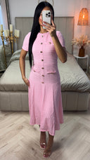 Textured Long Skirt Dress Golden Buttons