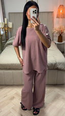 Textured Oversized Viscose Set Golden Buttons