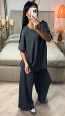 Textured Oversized Viscose Set Golden Buttons