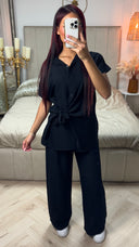 Tie Belt Blouse + Oversized Pants Set