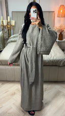 Tie Belt Linnenlook Maxi Dress Wide Sleeves