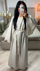 Tie Belt Linnenlook Maxi Dress Wide Sleeves