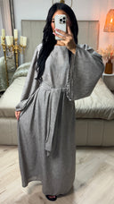 Tie Belt Linnenlook Maxi Dress Wide Sleeves