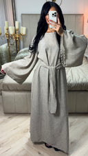 Tie Belt Linnenlook Maxi Dress Wide Sleeves