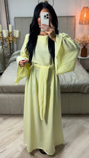 Tie Belt Linnenlook Maxi Dress Wide Sleeves