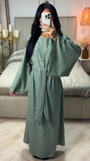 Tie Belt Linnenlook Maxi Dress Wide Sleeves