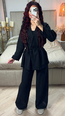 Tie Belt V Neck Linnenlook Set