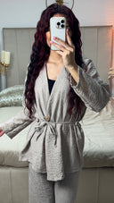 Tie Belt V Neck Linnenlook Set