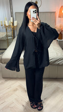 Top van Crinkle Polyester met Strikdetails en Wijde Mouwen