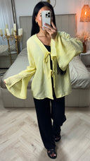 Top van Crinkle Polyester met Strikdetails en Wijde Mouwen