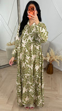 Tropische Bladeren Maxi Jurk met Knoopsluiting 5606
