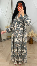 Tropische Bladeren Maxi Jurk met Knoopsluiting 5606