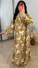 Tropische Bladeren Maxi Jurk met Knoopsluiting 5606