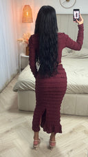 Tweedelige Set met Crop Blouse en Midi Rok – Gouden Knopen