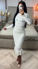 Tweedelige Set met Crop Blouse en Midi Rok – Gouden Knopen