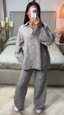 V Neck Oversized Set Emroidered Plants