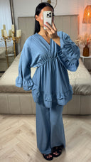 V Neck Oversized Set Ruffle Details