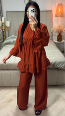 V Neck Oversized Set Ruffle Details