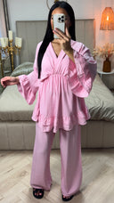 V Neck Oversized Set Ruffle Details