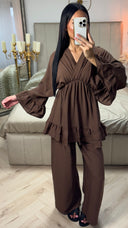 V Neck Oversized Set Ruffle Details