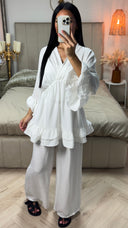 V Neck Oversized Set Ruffle Details