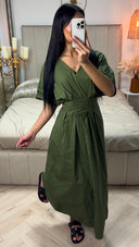 V Neck Pleated Dress Tie Waist Belt