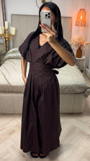 V Neck Pleated Dress Tie Waist Belt