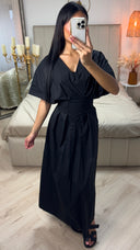 V Neck Pleated Dress Tie Waist Belt