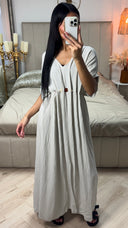 V Neck Pleated Viscose Dress Boho Tie Belt