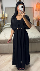 V Neck Pleated Viscose Dress Boho Tie Belt