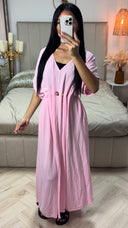 V Neck Pleated Viscose Dress Boho Tie Belt