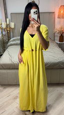 V Neck Pleated Viscose Dress Boho Tie Belt