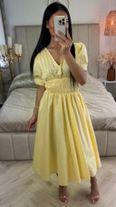 V Neck Puff Sleeves Dress Waist Detail