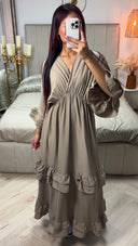 V Neck Dress Ruffle Detail