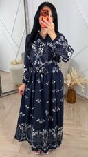 Vintage Floral Maxi Jurk met Ceintuur 5105