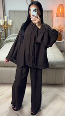 Viscose Set met Knoopsluiting en Wijde Mouwen